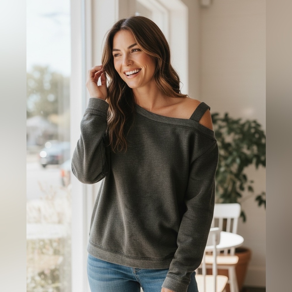 Saks Fifth Avenue Off-Shoulder Charcoal Sweater - Casual Date Night - Size L